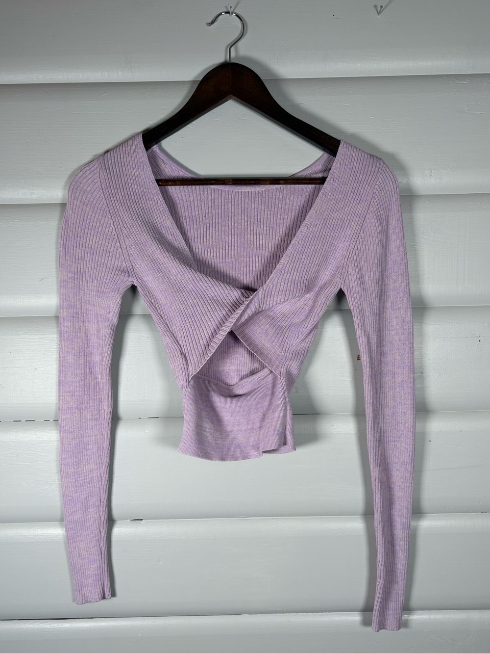 MINKPINK Ribbed Knit Twist Back Cutout Top Pink Purple Small
